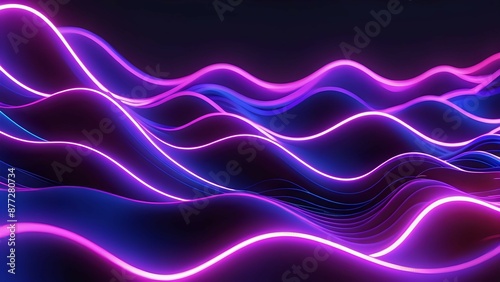 Abstract background with glowing pink neon lines and blue waves.