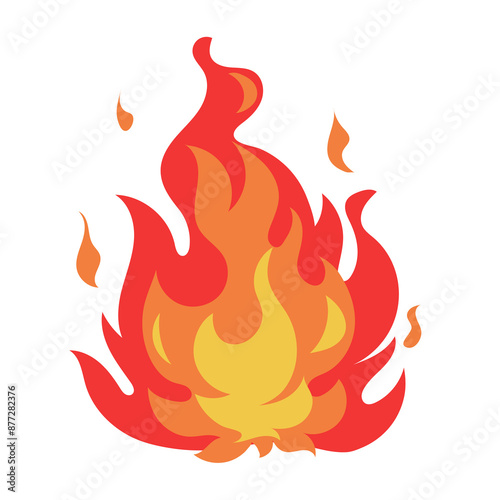 Fire flame vector illustration, bright fireball clip art image, cartoon flames icon, fiery fire isolated on white, bonfire clipart