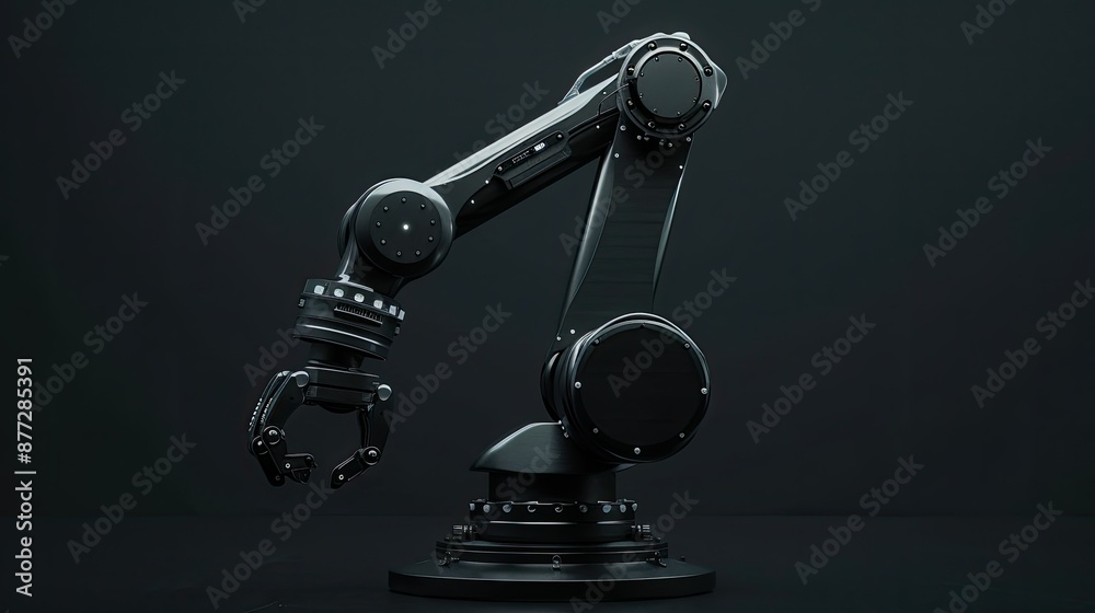 Conceptual model of industrial robot on dark backdrop, representing future tech Conceptual model of industrial robot on dark backdrop, representing future tech