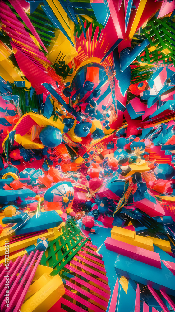 Fototapeta premium Energetic Memphis A 3D Explosion of Color and Form