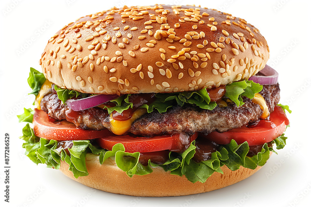 Gourmet burgers. The burgers have sesame seed buns and are photographed up close. Gourmet burgers. The burgers have sesame seed buns and are photographed up close.