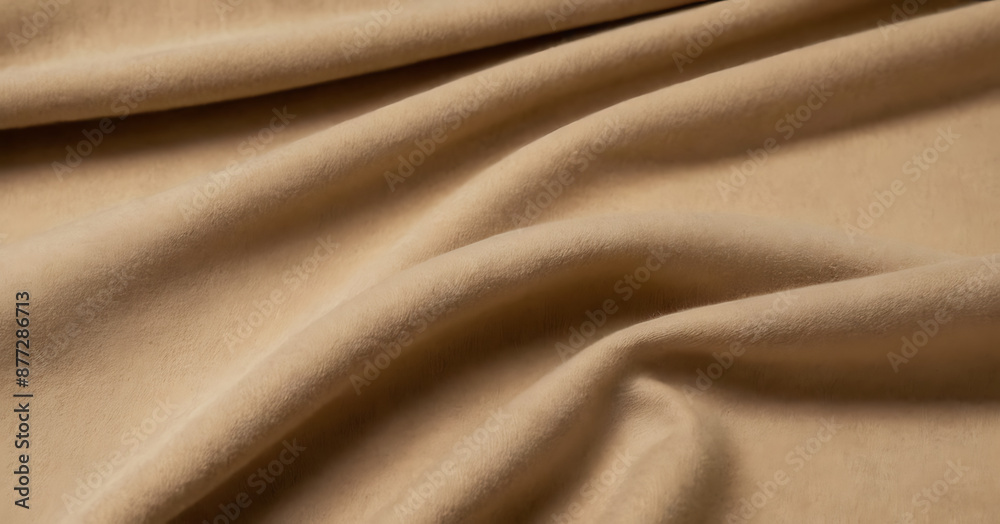 Obraz premium Luxurious beige cashmere fabric draped on a white background. Ideal for fashion, textile, or luxury product promotions.