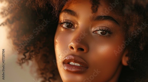 Fashionable black woman with afro hairstyle in a beauty portrait