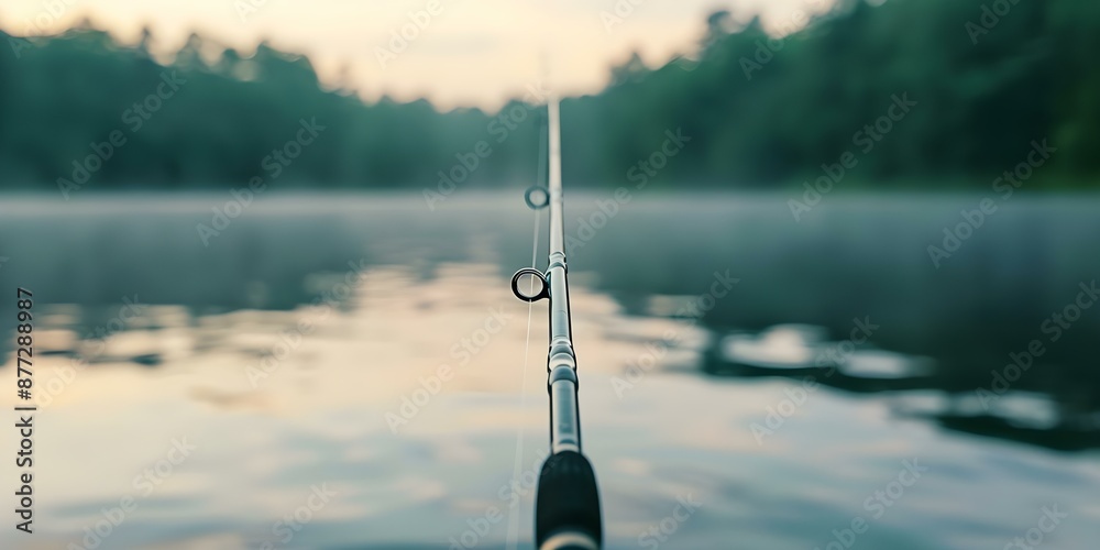 Lake backdrop with fishing rod and reel. Concept Lake Photography, Fishing Theme, Nature Photoshoot, Lifestyle Portrait, Outdoor Hobbies Lake backdrop with fishing rod and reel. Concept Lake Photography, Fishing Theme, Nature Photoshoot, Lifestyle Portrait, Outdoor Hobbies