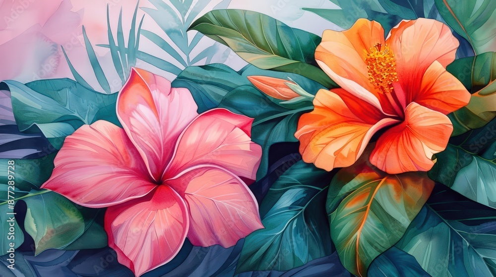 custom made wallpaper toronto digitalWatercolor painting of tropical flowers