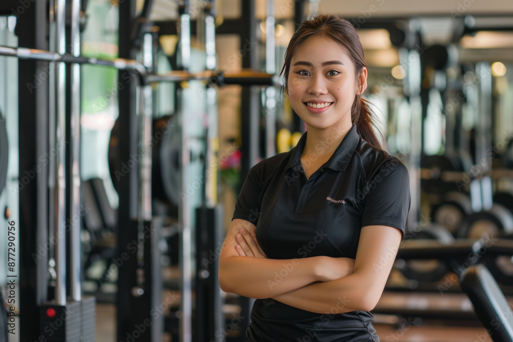 Young Thai smile woman is a trainer at a gym,generative ai Young Thai smile woman is a trainer at a gym,generative ai