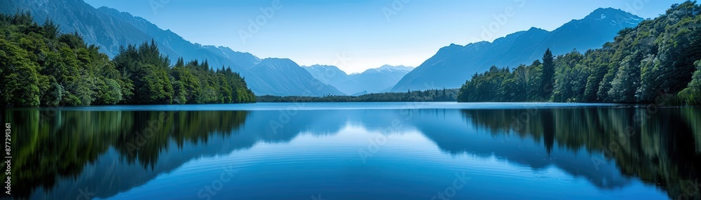 Fototapeta premium Serene Lake Matheson mirror reflection, New Zealand