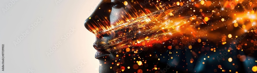 Fototapeta premium Surreal double exposure of human and cosmic elements