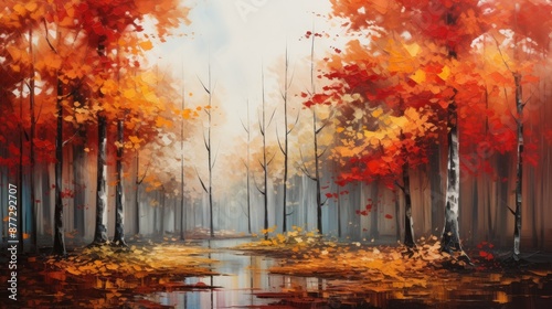 Autumn Forest with Stream.