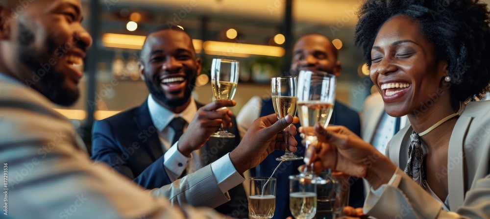 Board of Directors Celebrating Successful Quarter in Modern Office Lounge with Drinks Board of Directors Celebrating Successful Quarter in Modern Office Lounge with Drinks