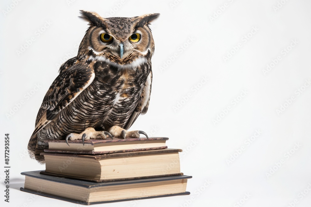 custom made wallpaper toronto digitalAn owl perched on a stack of books, symbolizing wisdom and knowledge. The owl's sharp gaze and attentive posture convey a sense of intelligence.