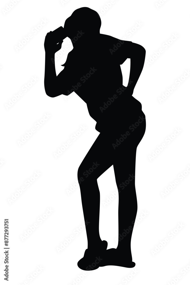 Fototapeta premium Girl with cellphone silhouette vector on white