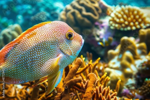 A close-up of a fish swimming in a coral reef © DK_2020