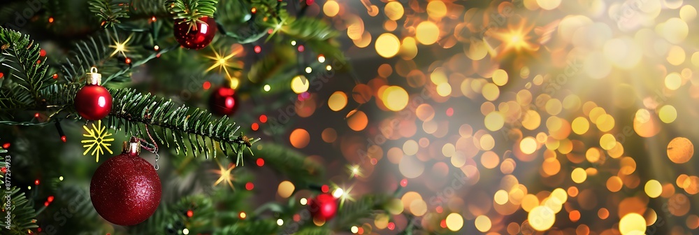 Christmas holidays banner, tree, bokeh background Christmas holidays banner, tree, bokeh background