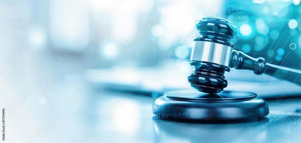 Virtual bankruptcy court with digital gavel and documents