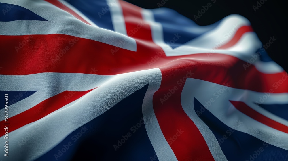Fototapeta premium British flag waving, close-up shot, cinematic aesthetics, blue-toned, high resolution, 4K quality, focus cover all object, deep dept of field