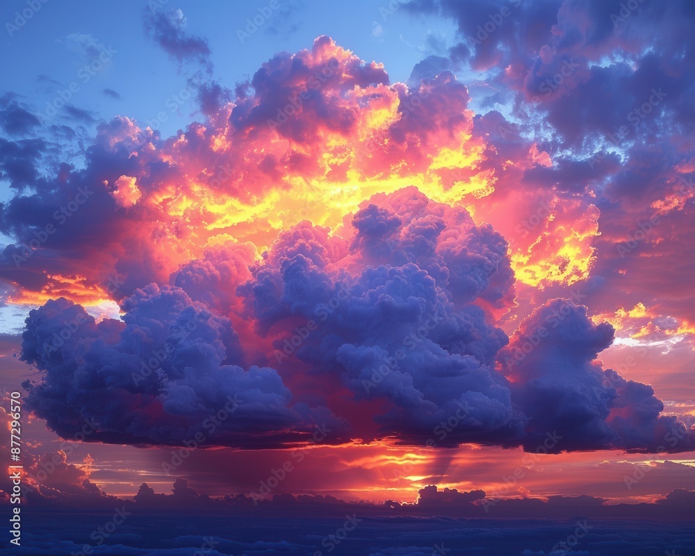 Naklejka premium Ethereal Cloud Reflecting Vibrant Sunset Colors in 5:4 Ratio Image