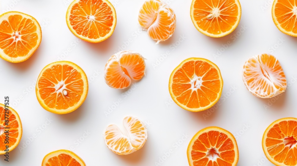 Tangerine slices arranged on white background Tangerine slices arranged on white background