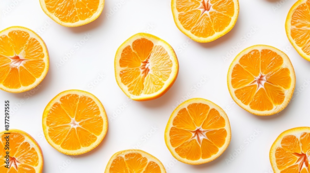 Tangerine slices arranged on white background Tangerine slices arranged on white background