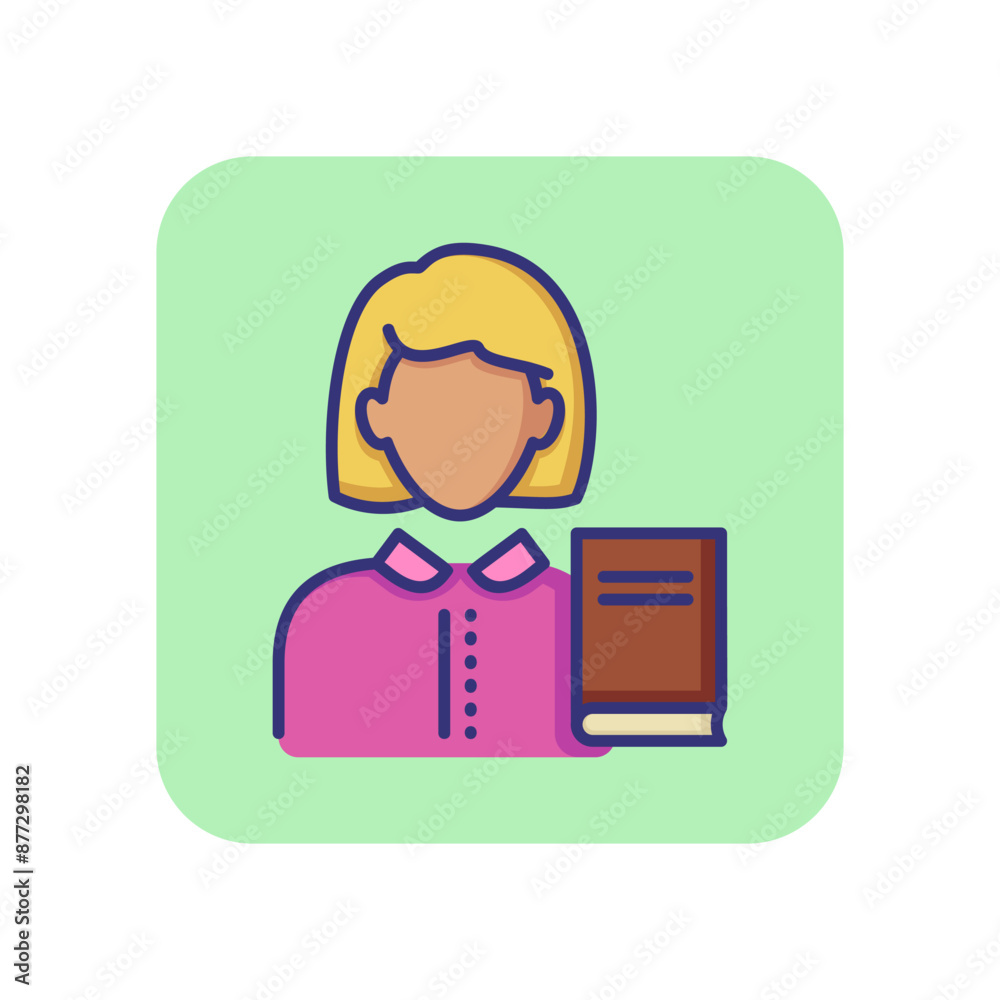 Librarian line icon. Woman with book. Occupation concept. Can be used for topics like library, college, reading, education Librarian line icon. Woman with book. Occupation concept. Can be used for topics like library, college, reading, education