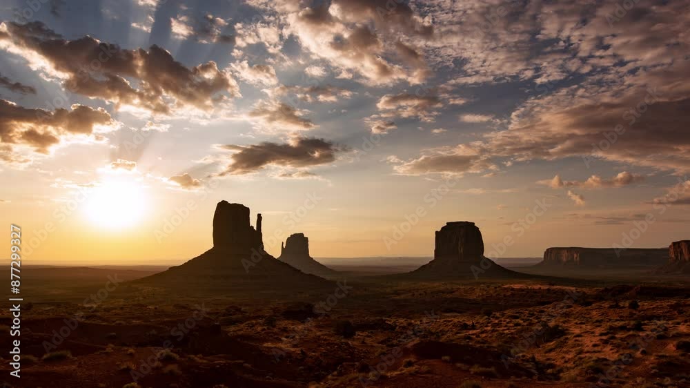Monument Valley Sunrise View Wide Time Lapse Telephoto Tilt Down Arizona Southwest USA Monument Valley Sunrise View Wide Time Lapse Telephoto Tilt Down Arizona Southwest USA