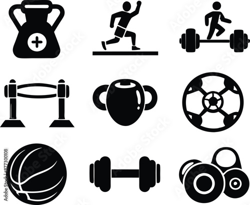 set of gym fitness sports icon illustration.  bodybuilding, health, body, fit, 