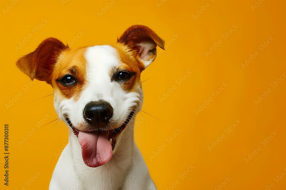 Jack Russell Terrier Dog winking and sticking out tongue on solid color bright background Jack Russell Terrier Dog winking and sticking out tongue on solid color bright background