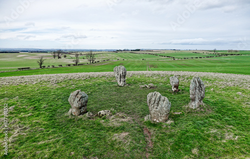 Obraz na płótnie Duddo Five Stones prehistoric stone circle in north Northumberland, England. Early Bronze Age. Natural weathering soft sandstone. Looking north w salonie