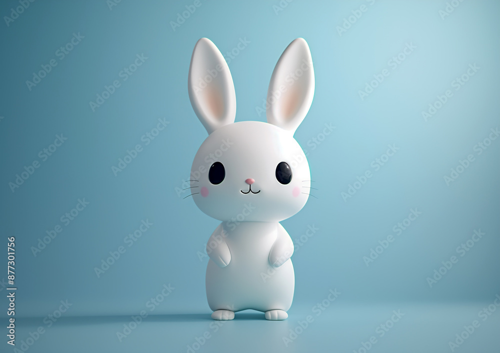 Cute white bunny on blue background Cute white bunny on blue background