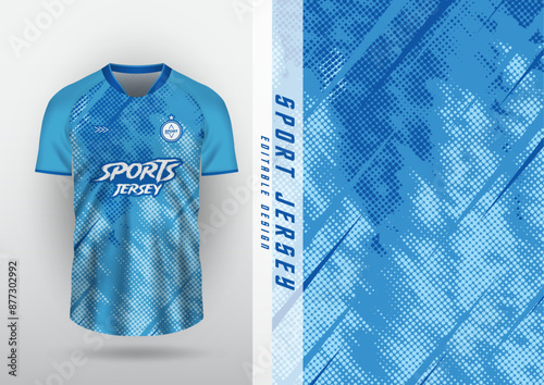 Jersey, outdoor sports design, jersey, football, futsal, running, racing, exercise, blue halftone pattern.
