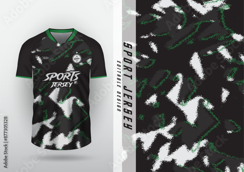 Jersey design, outdoor sports, jersey, football, futsal, running, racing, exercise, black-green wind wave grain pattern.