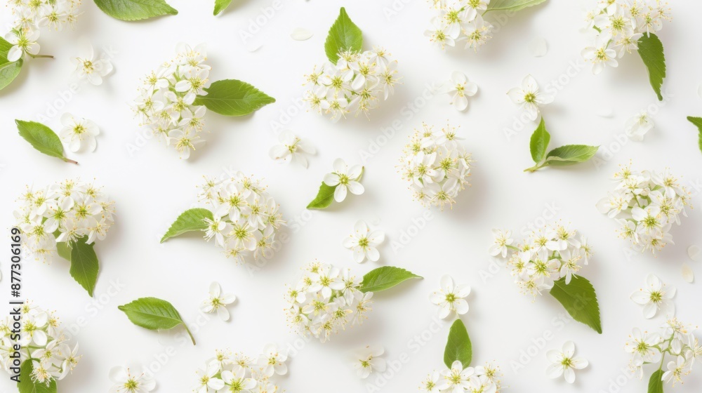 Fototapeta premium Elder flowers arranged on a white background