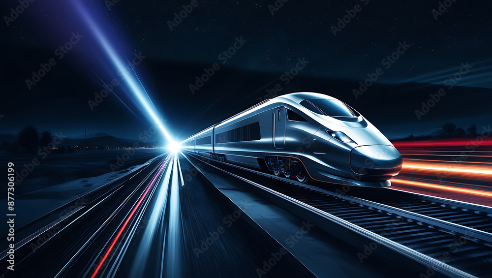 Fototapeta premium fast moving train at night