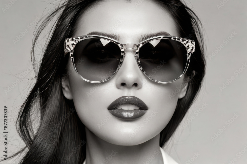 Close up portrait of a woman in large sunglasses. Close up portrait of a woman in large sunglasses.