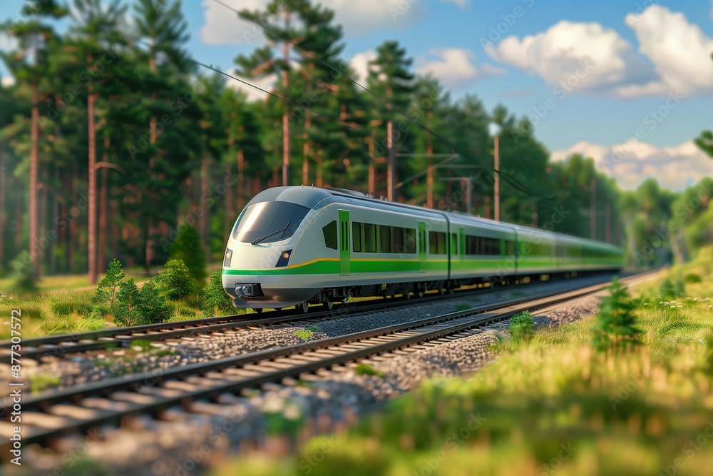 Fototapeta premium A passenger train travels through nature. Passenger transport, travel, recreation, vacation