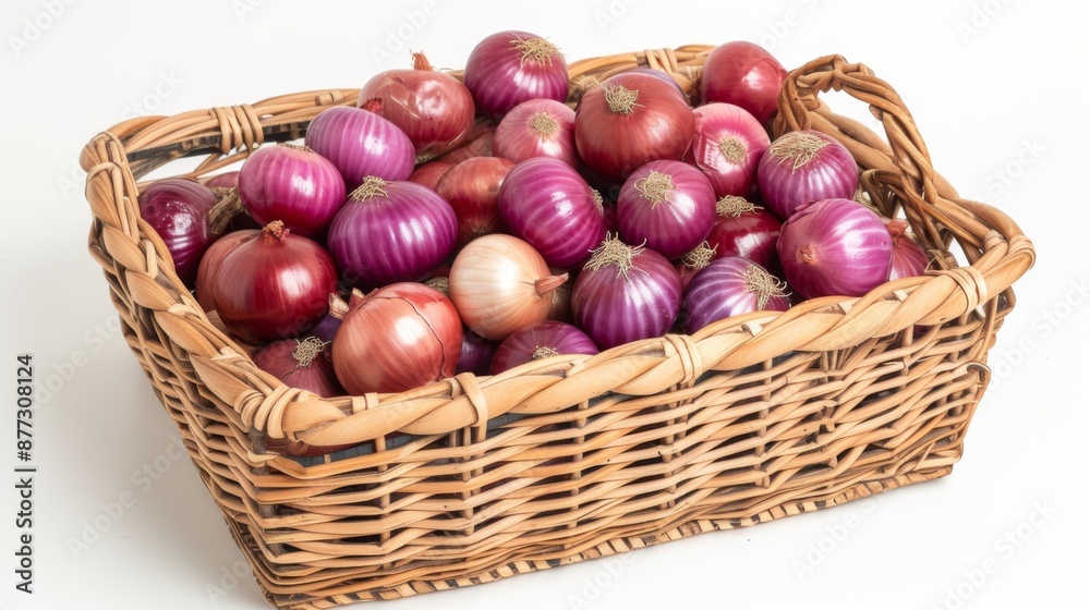 Red onions in a basket isolated on white background Red onions in a basket isolated on white background