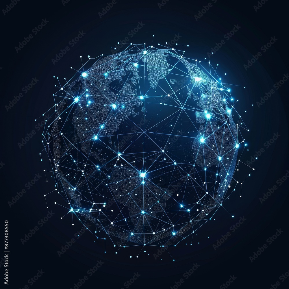 Points and lines on a sphere. Network connection structure. Big data visualization. 3D rendering. Points and lines on a sphere. Network connection structure. Big data visualization. 3D rendering.