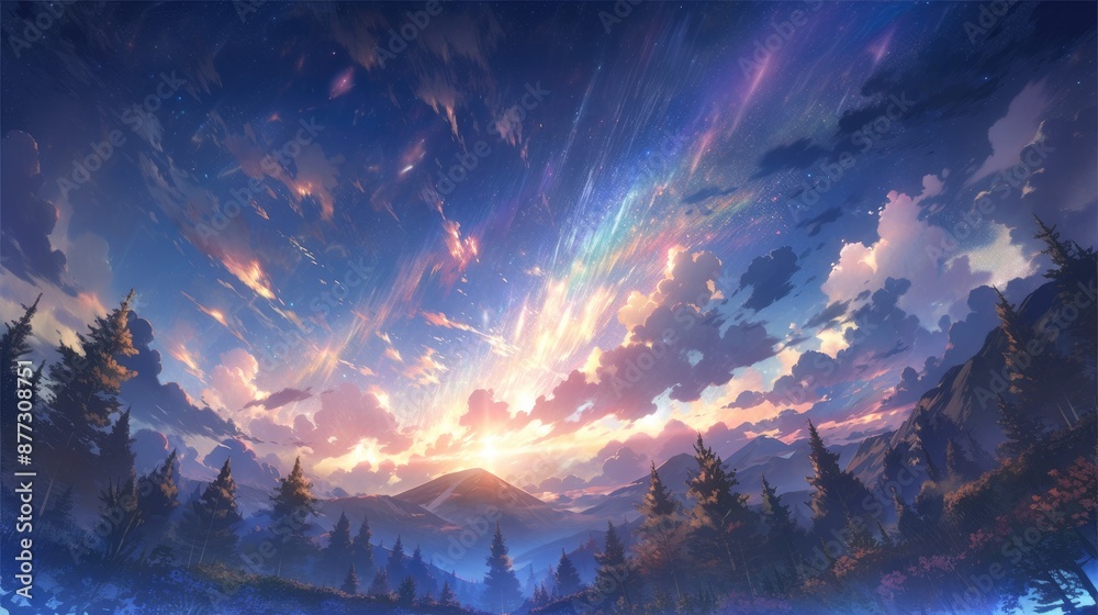 Magical Sunset Over Mountains. Magical Sunset Over Mountains.