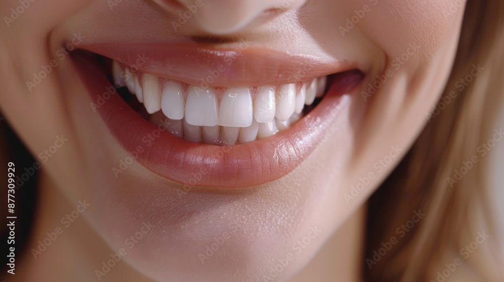 Fototapeta premium Beautiful young model, close-up mouth, smiling with clean teeth.