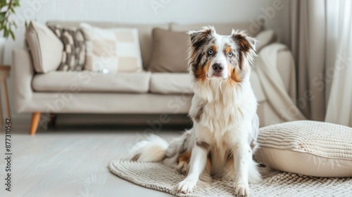 Adorable Australian Shepherd Sitting on Rug