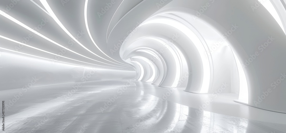 Fototapeta premium A realistic round sci-fi corridor with lights in 3D