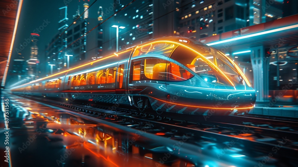 Futuristic High-Speed Train in Modern City Generative AI Futuristic High-Speed Train in Modern City Generative AI