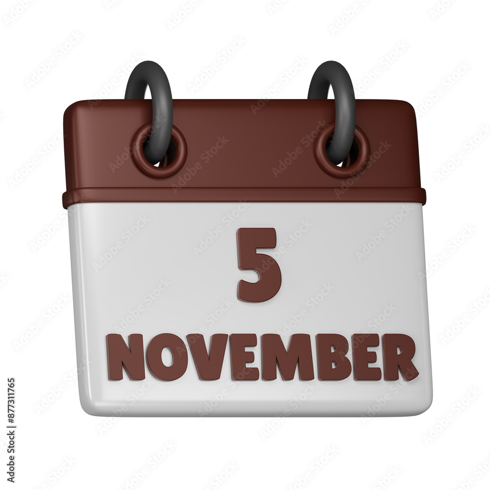 5 November calendar 3d icon 5 November calendar 3d icon