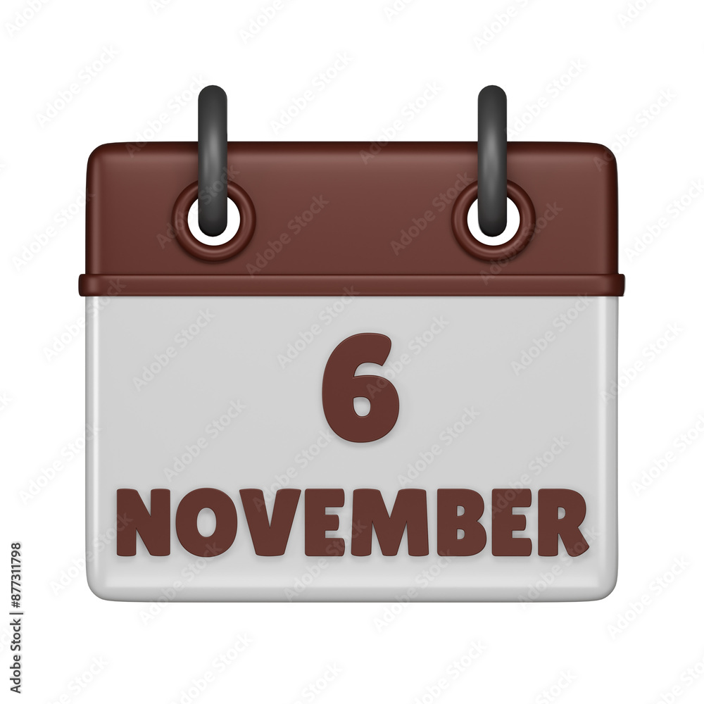 6 November calendar 3d icon 6 November calendar 3d icon