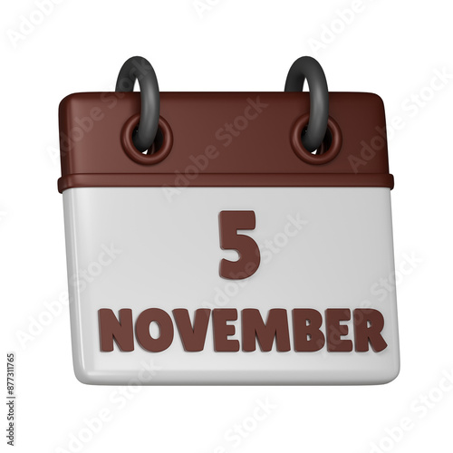 5 November calendar 3d icon