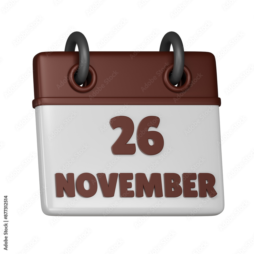 26 November calendar 3d icon