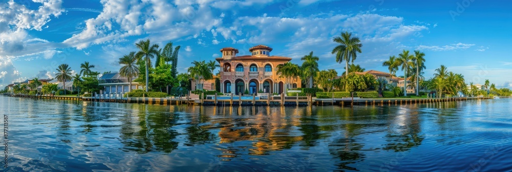 Fototapeta premium Palm Beach Homes. Waterfront Homes along Intracoastal Waterway in Pompano Beach, Florida