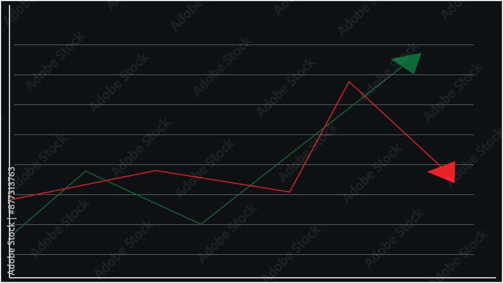 Naklejka premium Green Line Growing and Red Line Declining Graph with Dark Blue Background
