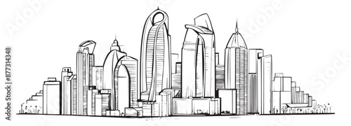Modern city building line sketch vector illustration, generative ai