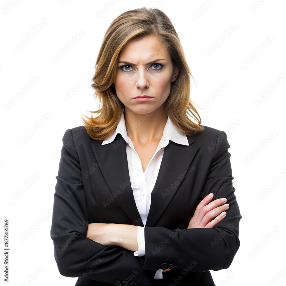 Portrait of young business woman looking at camera, serious and depressed isolated over white background Portrait of young business woman looking at camera, serious and depressed isolated over white background